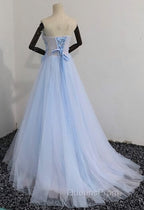 Elegant Blue Tulle Sweetheart Party Dress Evening Dress, Blue Lace Applique Evening Prom Dress 2025