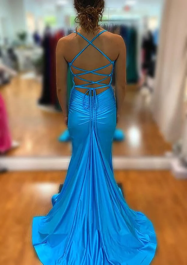 Elegant Blue V Neck Classy Prom Dress With Split,Blue Classy Dress