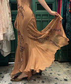 Elegant Brown And Gold Mermaid Halter-Neck Embroidered Beaded Chiffon Long Classy Prom Dress
