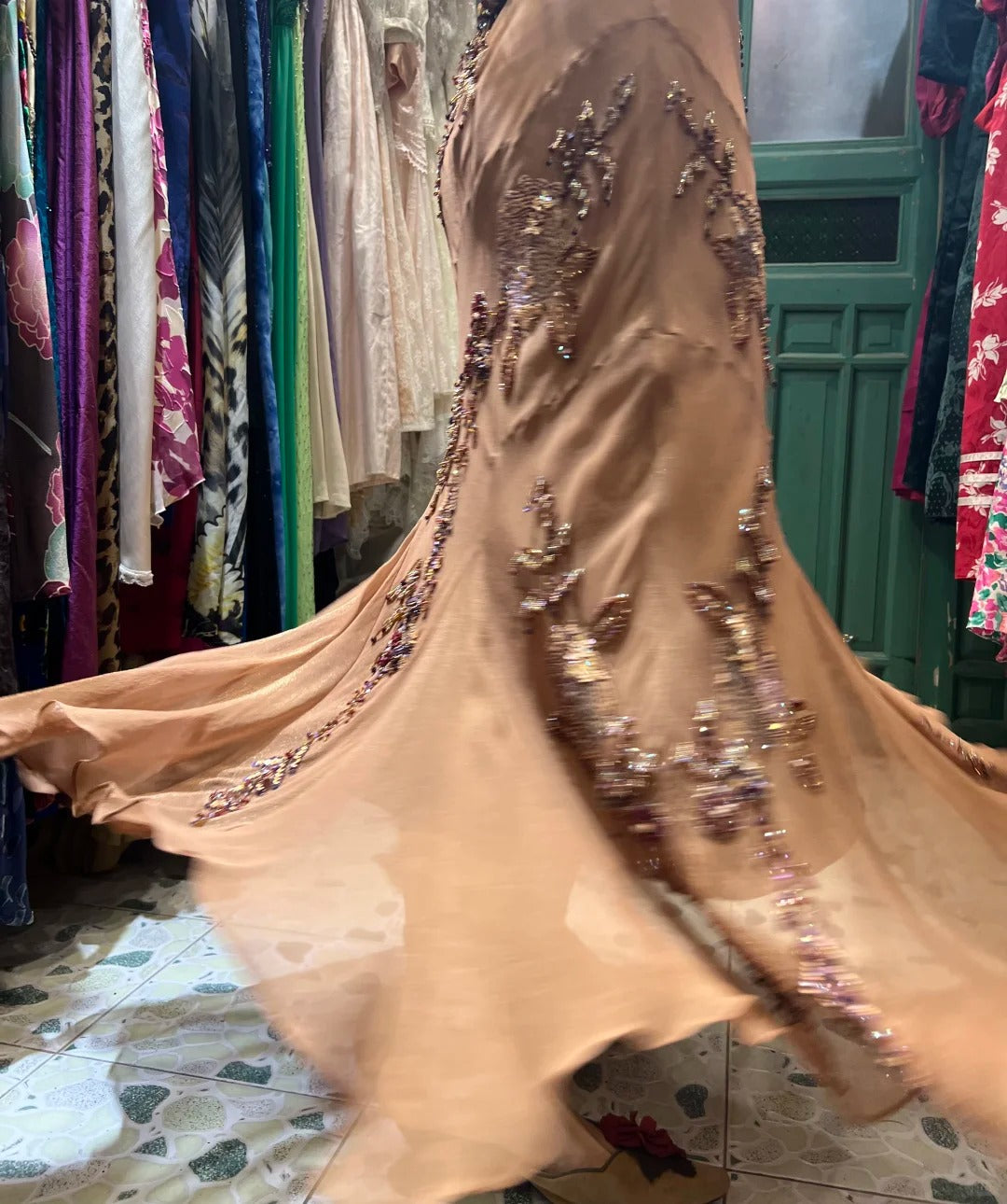 Elegant Brown And Gold Mermaid Halter-Neck Embroidered Beaded Chiffon Long Classy Prom Dress