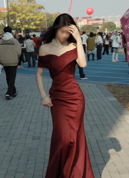 Elegant Burgundy Mermaid Off-The-Shoulder Satin Long Classy Prom Dress
