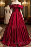 Elegant Burugndy Satin Off the Shoulder Evening Prom Dress