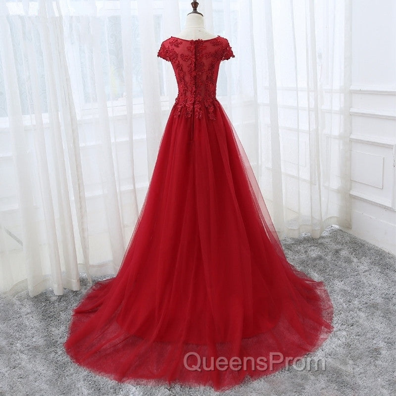 Elegant Cap Sleeve Lace Applique Tulle Party Dress, Evening Prom Gowns Secondary image