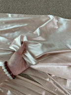 Elegant Champagne Mermaid Trailing Strapless Satin Long Classy Prom Dress