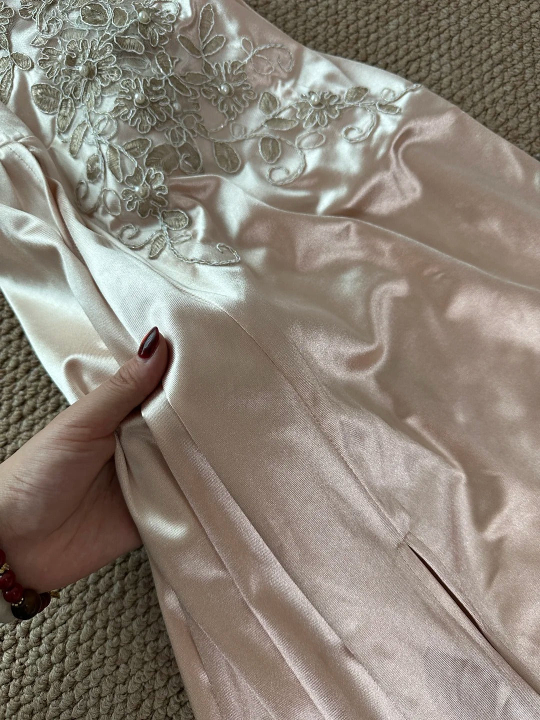 Elegant Champagne Mermaid Trailing Strapless Satin Long Classy Prom Dress