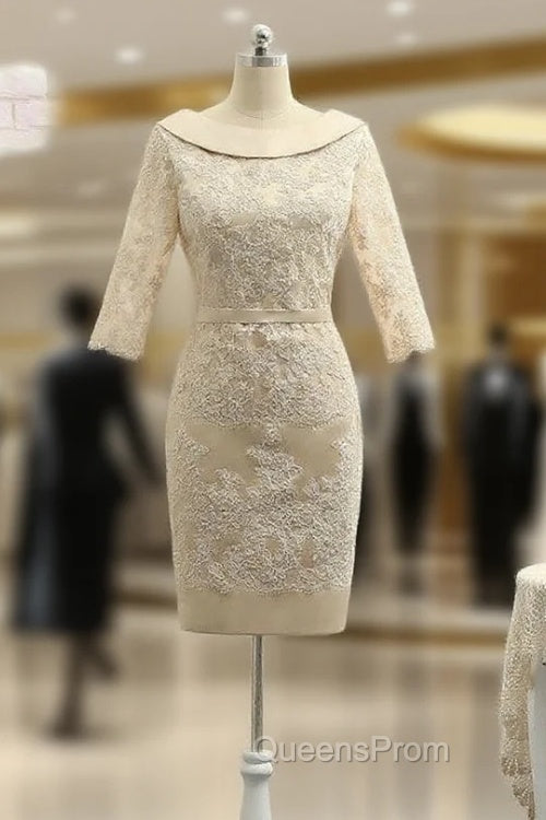 Elegant Champagne Mother Of The Bride Dress Sheath Long Sleeves Lace Main image
