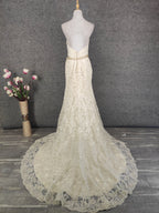 Elegant Champagne Off-White Sweetheart Neck Lace Train Classy Prom Dress
