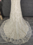 Elegant Champagne Off-White Sweetheart Neck Lace Train Classy Prom Dress