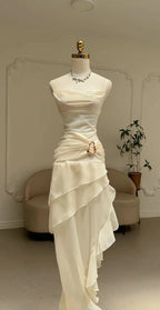 Elegant Chiffon Ivory Strap Irregular Birthday Dress Homecoming Dress