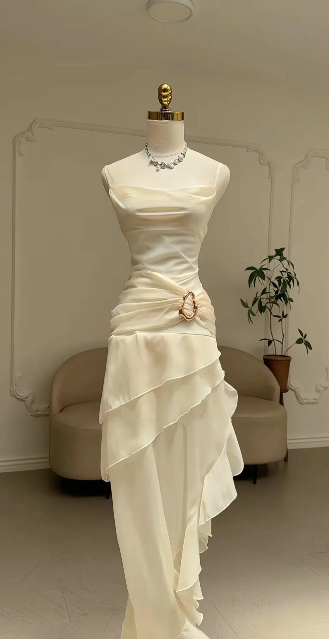 Elegant Chiffon Ivory Strap Irregular Birthday Dress Homecoming Dress