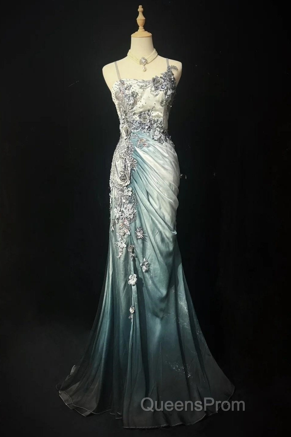 Elegant Chiffon Mermaid Gown For Evening Prom&Party Spaghetti Strap Sequined Applique Evening Gown