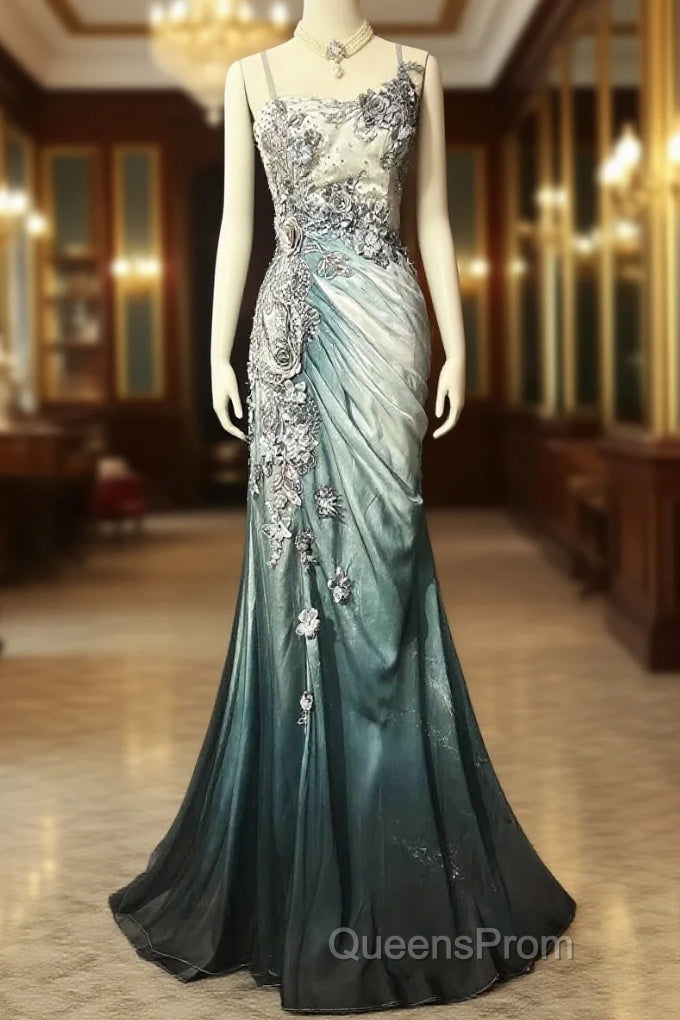 Elegant Chiffon Mermaid Gown For Evening Prom&Party Spaghetti Strap Sequined Applique Evening Gown Main image
