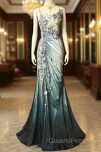 Elegant Chiffon Mermaid Gown For Evening Prom&Party Spaghetti Strap Sequined Applique Evening Gown