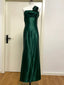 Elegant Dark Green 3D Floral One-Shoulder Satin Long Classy Prom Dress