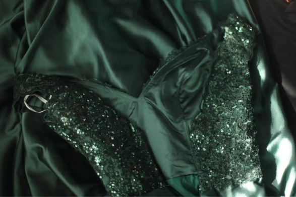Elegant Dark Green A-Line Off-Shoulder Sequined Satin Long Classy Prom Dress