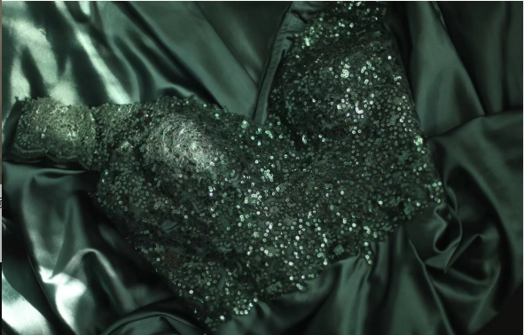 Elegant Dark Green A-Line Off-Shoulder Sequined Satin Long Classy Prom Dress