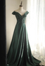 Elegant Dark Green A-Line Off-Shoulder Sequined Satin Long Classy Prom Dress