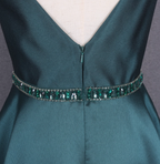 Elegant Dark Green A-Line Sleeveless Rhinestone Satin Long Classy Prom Dress