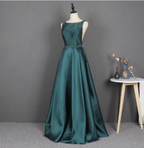 Elegant Dark Green A-Line Sleeveless Rhinestone Satin Long Classy Prom Dress
