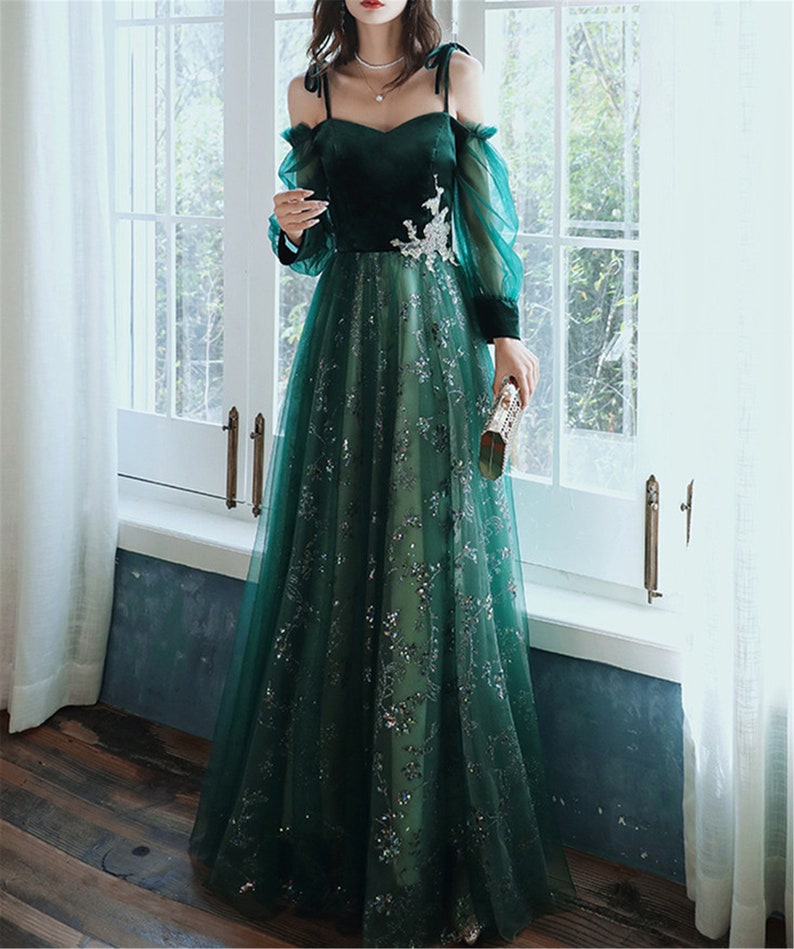 Elegant Dark Green Lace Gown Classy Prom Dress, Secondary image