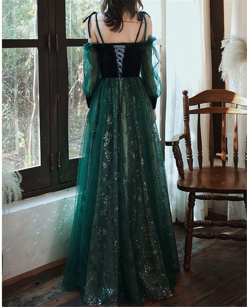 Elegant Dark Green Lace Gown Classy Prom Dress,