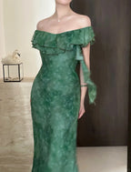 Elegant Dark Green Mermaid Ruffled Chiffon Long Classy Prom Dress