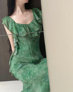 Elegant Dark Green Mermaid Ruffled Chiffon Long Classy Prom Dress