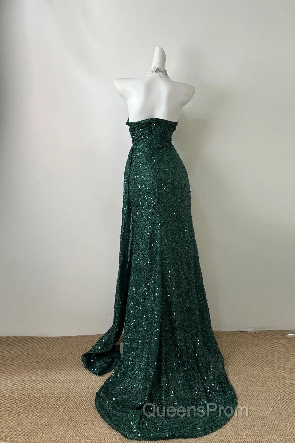 Elegant Dark Green Sweetheart Neck Mermaid Long Evening Prom Dress Sequin Strapless Formal Evening Dress Secondary image