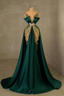 Elegant Dark Green V-Neck Luxury Beaded Mermaid Court Train Prom Dresses