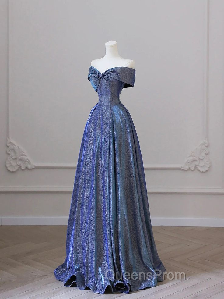 Elegant Deep Blue Bow-neck Pleated Evening Prom Dress Secondary image