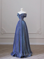 Elegant Deep Blue Bow-neck Pleated Evening Prom Dress