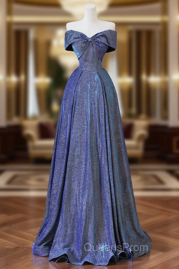 Elegant Deep Blue Bow-neck Pleated Evening Prom Dress Main image
