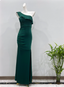 Elegant Deep Emerald Green Mermaid One-Shoulder Ruffled Slit Satin Long Classy Prom Dress