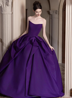 Elegant Deep Purple A-Line Strapless Satin Long Classy Prom Dress