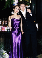 Elegant Deep Purple Spaghetti Strap Cross Backless Satin Long Classy Prom Dress