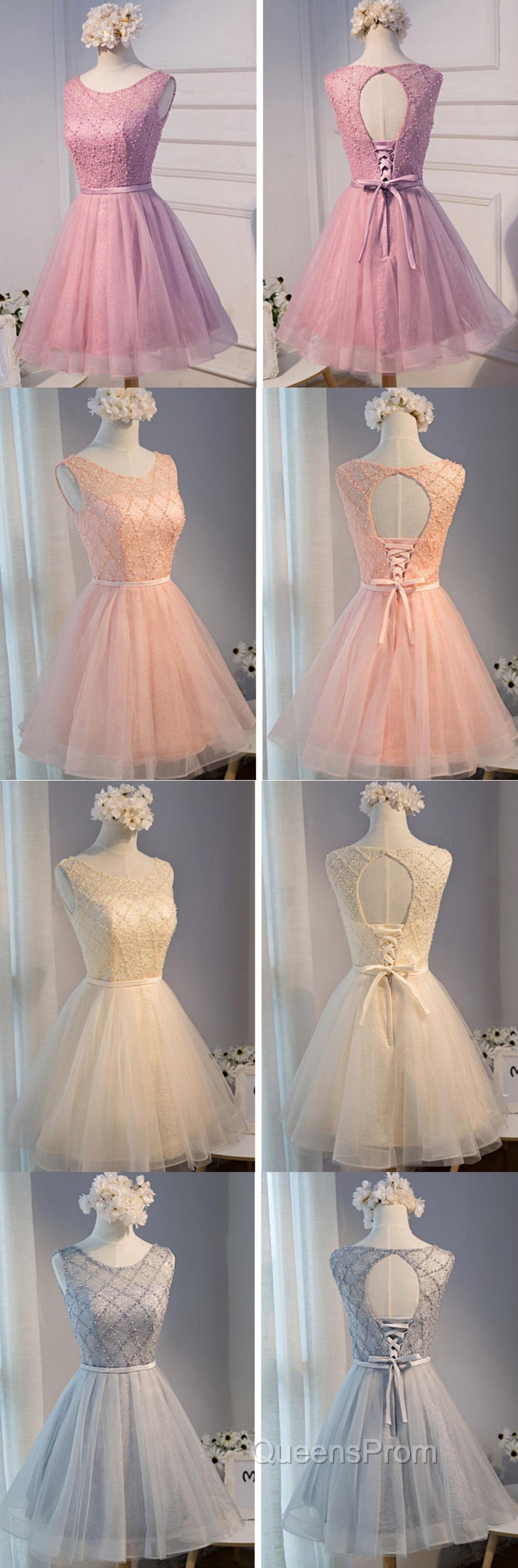 Elegant Diamond Beads Lace Organza Sleeveless Scoop Neckline Lace Up Back For Teen Lovely Homecoming Dress Secondary image