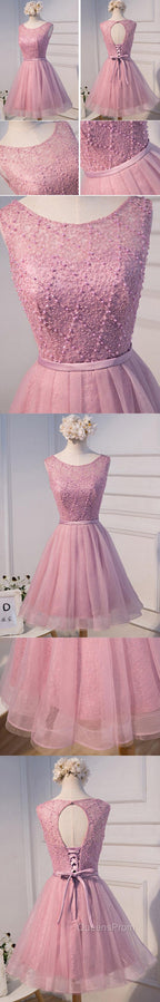 Elegant Diamond Beads Lace Organza Sleeveless Scoop Neckline Lace Up Back For Teen Lovely Homecoming Dress