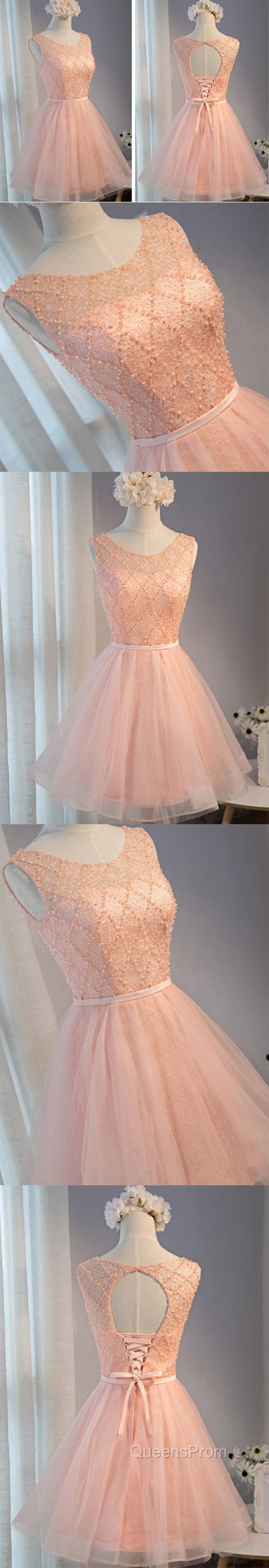 Elegant Diamond Beads Lace Organza Sleeveless Scoop Neckline Lace Up Back For Teen Lovely Homecoming Dress