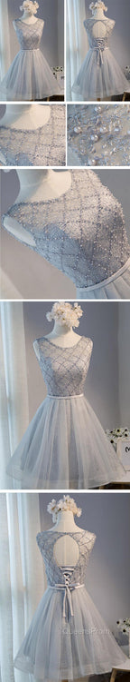 Elegant Diamond Beads Lace Organza Sleeveless Scoop Neckline Lace Up Back For Teen Lovely Homecoming Dress