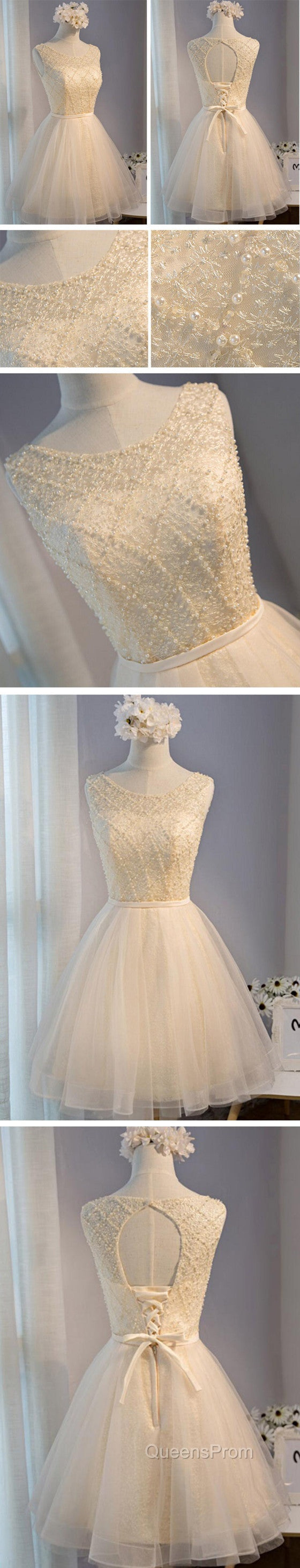 Elegant Diamond Beads Lace Organza Sleeveless Scoop Neckline Lace Up Back For Teen Lovely Homecoming Dress