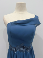 Elegant Dusty Blue One-Shoulder Chiffon Classy Prom Dress Bridesmaid Dress