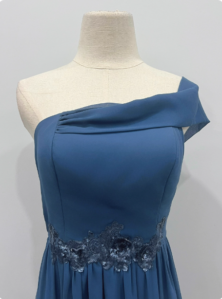 Elegant Dusty Blue One-Shoulder Chiffon Classy Prom Dress Bridesmaid Dress