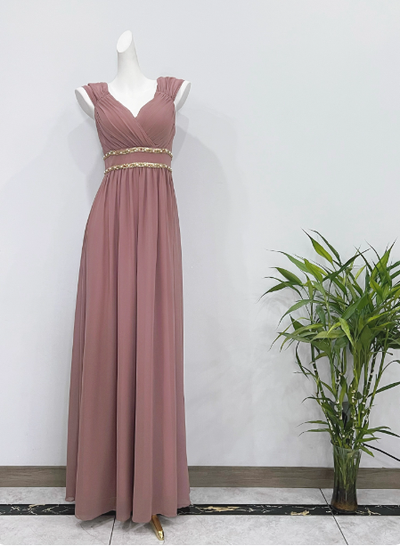 Elegant Dusty Pink A-Line Spaghetti Strap V-Neck Chiffon Long Classy Prom Dress Secondary image