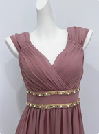 Elegant Dusty Pink A-Line Spaghetti Strap V-Neck Chiffon Long Classy Prom Dress