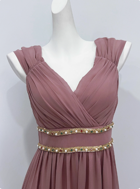Elegant Dusty Pink A-Line Spaghetti Strap V-Neck Chiffon Long Classy Prom Dress