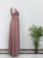 Elegant Dusty Pink A-Line Spaghetti Strap V-Neck Chiffon Long Classy Prom Dress