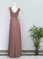 Elegant Dusty Pink A-Line Spaghetti Strap V-Neck Chiffon Long Classy Prom Dress