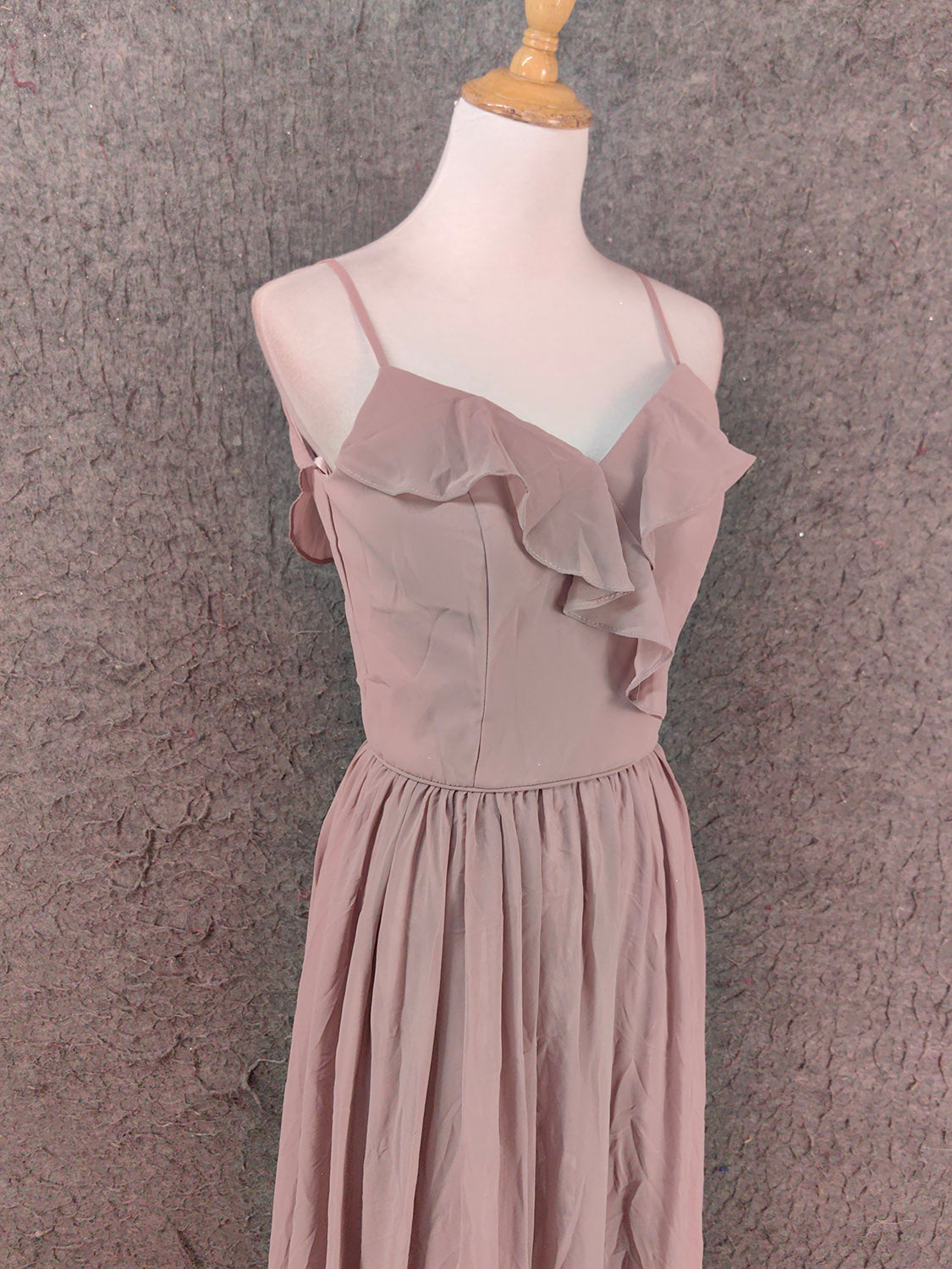 Elegant Dusty Pink Spaghetti Strap Ruffled Chiffon Long Classy Prom Dress Bridesmaid Dress