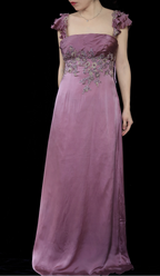 Elegant Dusty Rose Square Neck Spaghetti Strap Embroidered Ruffle Satin Long Classy Prom Dress
