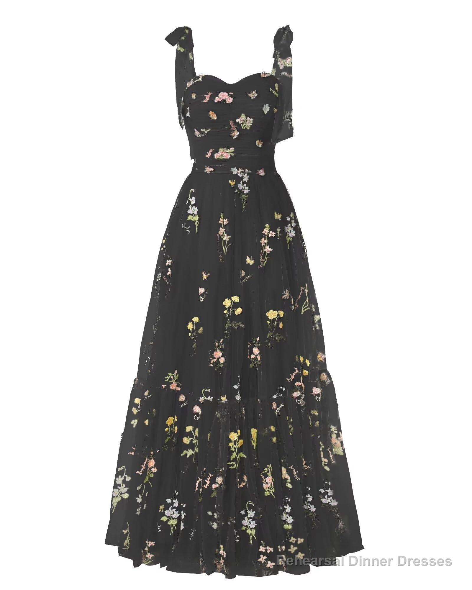 Elegant Embroidery Black Prom Dresses Sweetheart Spaghetti Straps A Line Party Dress Long Simple Formal Dress Main image
